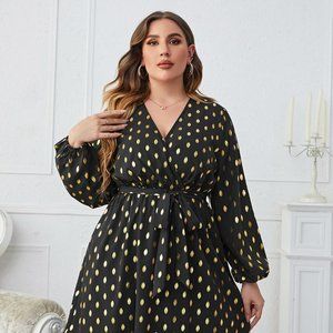 Plus Size Printed Surplice Neck Knee-Length Dress